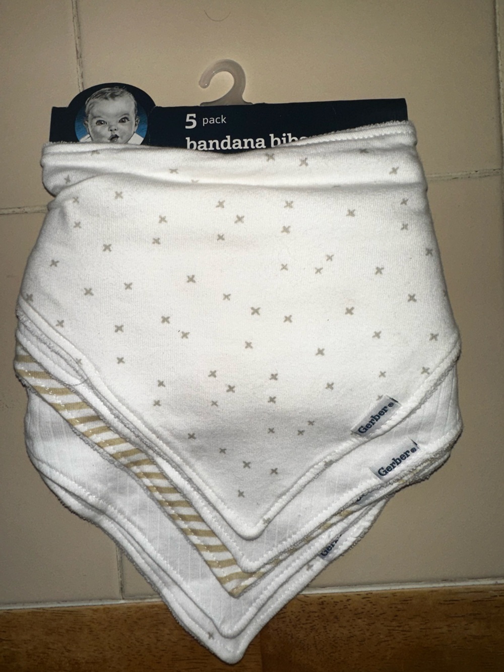Gerber White & Beige Star-Print Baby Bibs - Soft Cotton Set